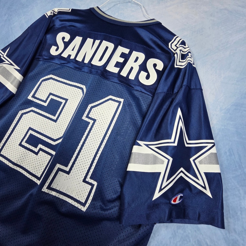 Vintage Champion Dallas Cowboys Deion Sanders 21 Jersey Mens 44 Navy Blue NFL - Picture 9 of 10